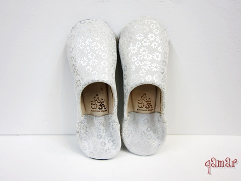 フラワープリントバブーシュ　ライトグレー